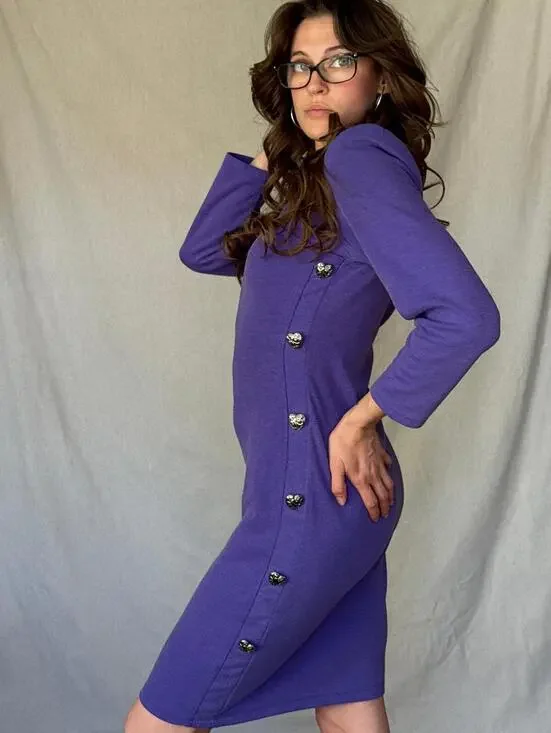 80s Purple Bodycon Heart Breaker Dress - Picture 7 of 15